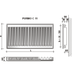 Radiatorius Purmo Compact C 11, 900-1200, pajungimas šone