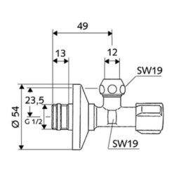 Kampinis ventilis Schell, 1/2'' x 1/2'', greito montavimo