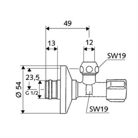 Kampinis ventilis Schell, 1/2'' x 1/2'', greito montavimo