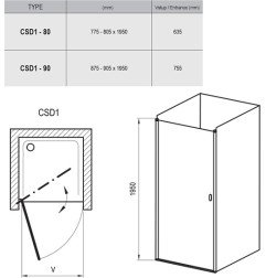 Varstomos dušo durys Ravak Chrome, CSD1-90, balta+stiklas Transparent 3