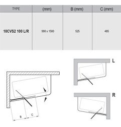 Varstoma vonios sienelė Ravak 10°, 10CVS2-100 R balta+stiklas Transparent
