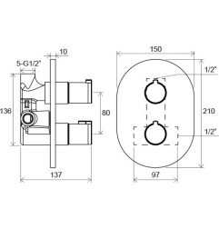 Termostatinis potinkinis maišytuvas Ravak Chrome, dušui CR 064.00, be jungiklio 5
