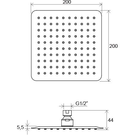 Stacionari dušo galva Ravak Chrome, kvadratinė 200 mm