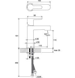 Praustuvo maišytuvas Ravak Puri, PU 014.00 be dugno vožtuvo, chromas 6