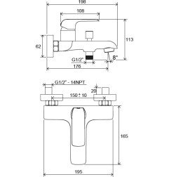Sieninis maišytuvas Ravak Flat, vonios/dušo FL 022.00/150 chromas 3