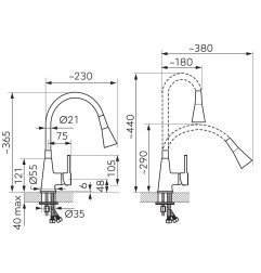 Plautuvės maišytuvas Ferro Zumba II, juodas, lankstus