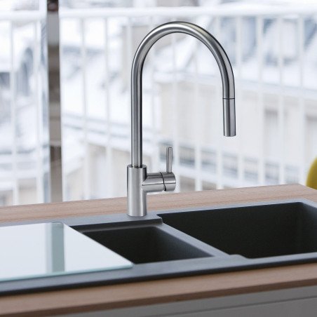 Plautuvės maišytuvas Franke Eos-Neo, su ištraukiamu dušeliu, nerūdijantis plienas