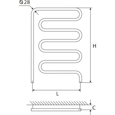 Vandeninis rankšluosčių džiovintuvas-gyvatukas Elonika, nerūdijančio plieno, EN 50x86 SL, dešininis