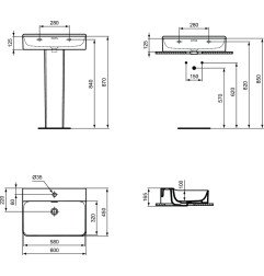 Praustuvas Ideal Standard Conca, 600x450, su persipylimu, su skyle maišytuvui