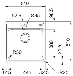 Nerūdijančio plieno plautuvė Franke Bell, BCX 610-51