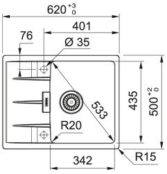 Granitinė plautuvė Franke Centro, CNG 611-62, Steingrau 3