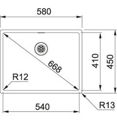 Nerūdijančio plieno plautuvė Franke Box, BXX 210/110-54, ekscentrinis ventilis