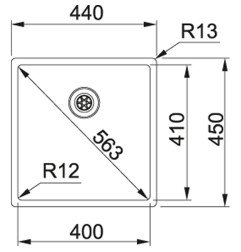 Nerūdijančio plieno plautuvė Franke Box, BXX 210/110-40, ekscentrinis ventilis