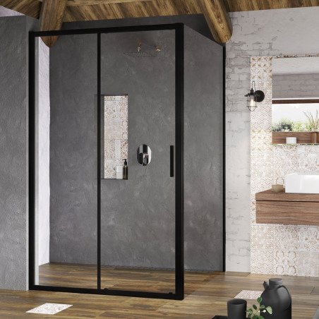 Stacionari sienelė Ravak Blix Slim, BLSPS-80 juoda+stiklas Transparent 1