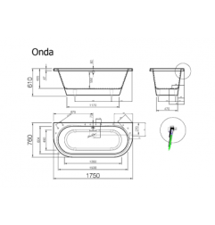 Akmens masės vonia Vispool Onda, 175x76 balta 3
