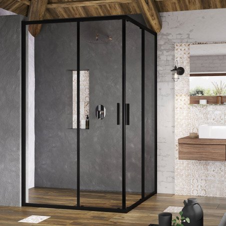 Stačiakampės dušo kabinos sienelė Ravak Blix Slim, BLSRV2K-80, juoda+stiklas Transparent 1