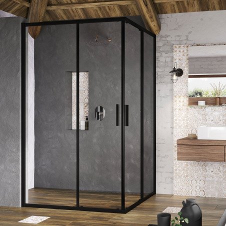 Stačiakampės dušo kabinos sienelė Ravak Blix Slim, BLSRV2K-120, juoda+stiklas Transparent 1