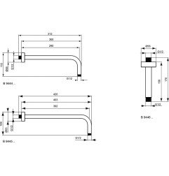 Stacionarios dušo galvos laikiklis Ideal Standard IdealRain, iš sienos 400 mm, Silk Black matinė juoda 4
