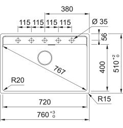 Granitinė plautuvė Franke Maris, MRG 610-72 A, Glacier, rankinis ventilis