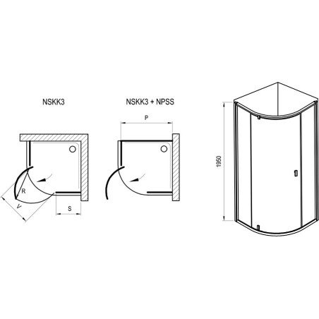 Pusapvalė dušo kabina Ravak Nexty, NSKK3-90 satinas+Transparent