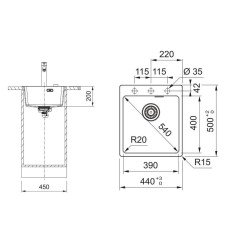 Granitinė plautuvė Franke Maris, MRG 610-39 A, Onyx, ekscentrinis ventilis