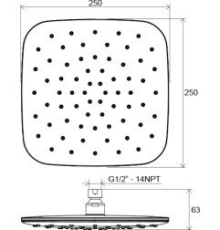 Stacionari dušo galva Ravak ABS, 983.20 kvadratine juoda, 250 mm 5