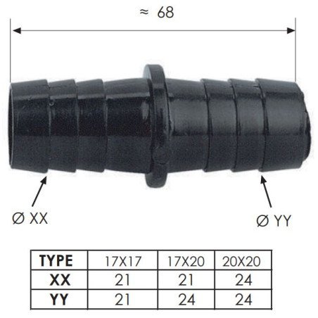 Sujungimas skalbimo mašinos išpylimo žarnai Remer 308, tipas 20x20