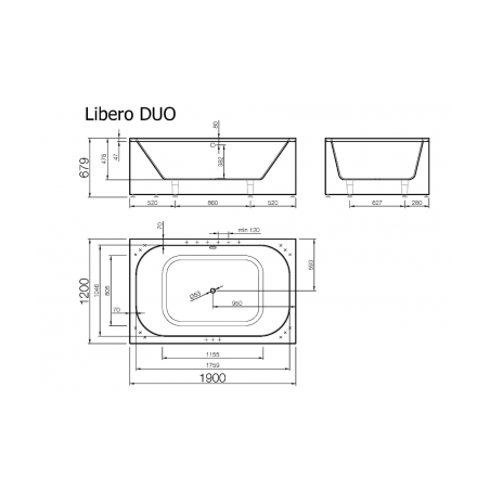 Akmens masės vonia Vispool Libero Duo, 190x120 balta