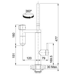 Plautuvės maišytuvas Franke su filtru, Vital J-Spout Chromas/Gunmetal filtruotam ir karštam/šaltam vandeniui 4
