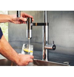 Plautuvės maišytuvas Franke su filtru, Vital J-Spout industrinė juoda/nerūdijantis plienas filtruotam ir karštam/šaltam vandeniu