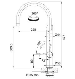Plautuvės maišytuvas Franke su filtru, Vital J-Spout industrinė juoda/nerūdijantis plienas filtruotam ir karštam/šaltam vandeniu