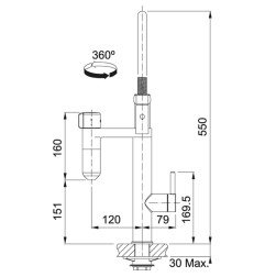 Plautuvės maišytuvas Franke su filtru, Vital Semi-Pro industrinė juoda/nerūdijantis plienas filtruotam ir karštam/šaltam vandeni