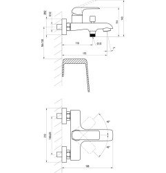Sieninis maišytuvas Ravak Flat, vonios/dušo FL 022.20/150 juoda 4