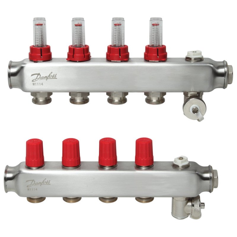 Reguliuojamas grindinio šildymo kolektorius Danfoss, su srauto matuokliais, SSM-F 4 žiedų Reguliuojamas grindinio šildymo kolektorius Danfoss, su srauto matuokliais, SSM-F 4 žiedų