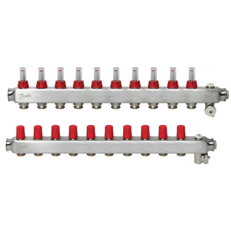Reguliuojamas grindinio šildymo kolektorius Danfoss, su srauto matuokliais, SSM-F 10 žiedų Reguliuojamas grindinio šildymo kolektorius Danfoss, su srauto matuokliais, SSM-F 10 žiedų