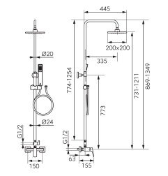 Stacionari dušo sistema Ferro, Vitto VerdeLine su svirtiniu maišytuvu juoda