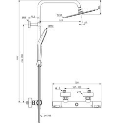Stacionari dušo sistema Ideal Standard Ceratherm T50, su Ø250 galva ir rankiniu dušu, chrom 7