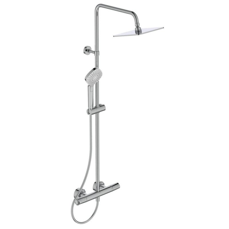 Stacionari dušo sistema Ideal Standard Ceratherm T100, Evo Diamond 200x200 mm galva ir rankiniu dušu, chrom Stacionari dušo sistema Ideal Standard Ceratherm T100, Evo Diamond 200x200 mm galva ir rankiniu dušu, chrom