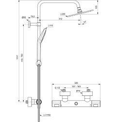 Stacionari dušo sistema Ideal Standard Ceratherm T100, Evo Diamond 200x200 mm galva ir rankiniu dušu, chrom 4