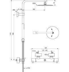 Stacionari dušo sistema Ideal Standard Ceratherm T125, su Ø300 galva ir Stick rankiniu dušu, chrom 6