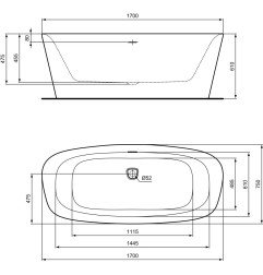 Akrilo vonia Ideal Standard Dea, 170x75, laisvai pastatoma, balta matinė/juoda matinė 5