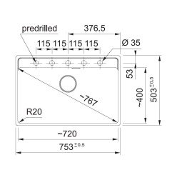 Lygiai su stalviršiumi montuojama granitinė plautuvė Franke Maris, MRG 210-72 A, Glacier, ekscentrinis ventilis 3