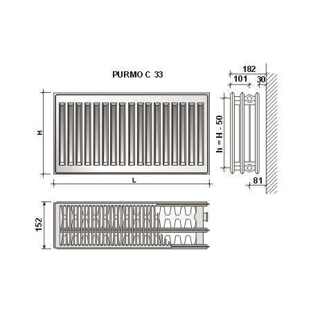 Radiatorius Purmo Compact C 33, 900-900, pajungimas šone