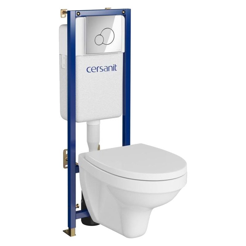 WC rėmas Cersanit Tech Line Base, su WC Delfi ir dangčiu + chromuotas klavišas