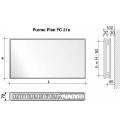 Radiatorius PURMO FC 21s, 400-1000, pajungimas šone