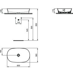 Pastatomas praustuvas Ideal Standard Ipalyss, ovalus 380x600 mm, juodas blizgus be persipylimo 6
