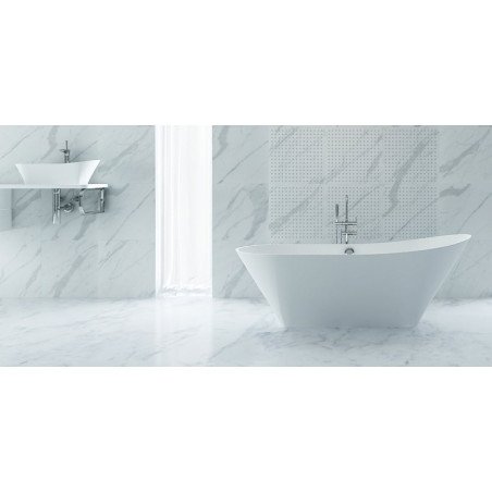 Akmens masės vonia Aura Calipso balta, 172x77 cm, su persipylimu