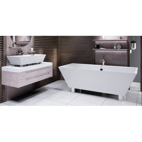 Akmens masės vonia Aura Doride balta, 175x81 cm, su persipylimu