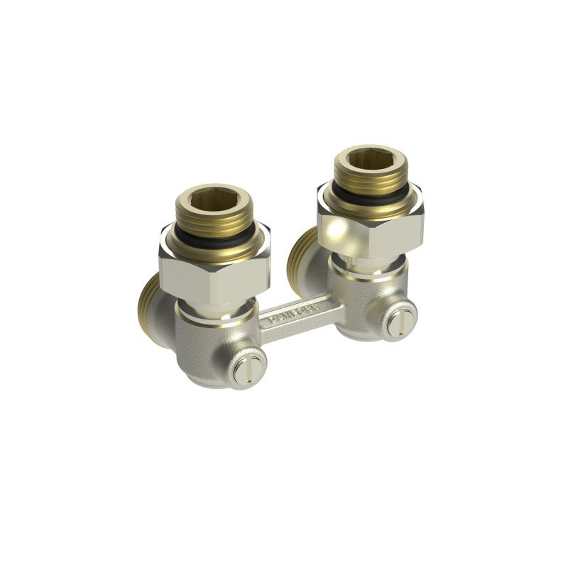 Apatinio pajungimo mazgas dvivamzdei sistemai Danfoss, RLV-KB, kampinis, 1/2''-3/4'', H tipo