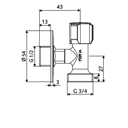 Kampinis ventilis Schell, 1/2'' x 3/4'', taupantis vietą